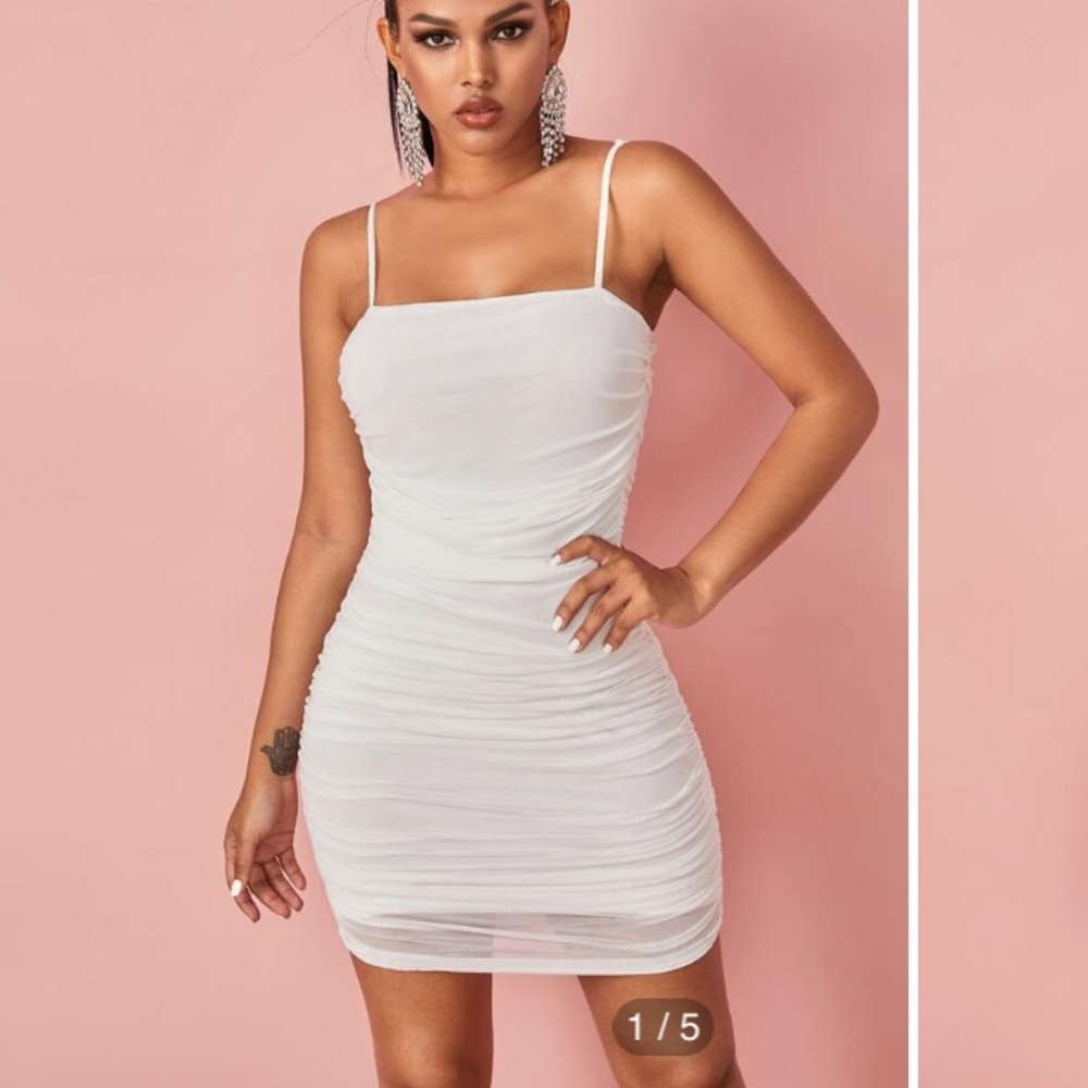 NET rouched white dress